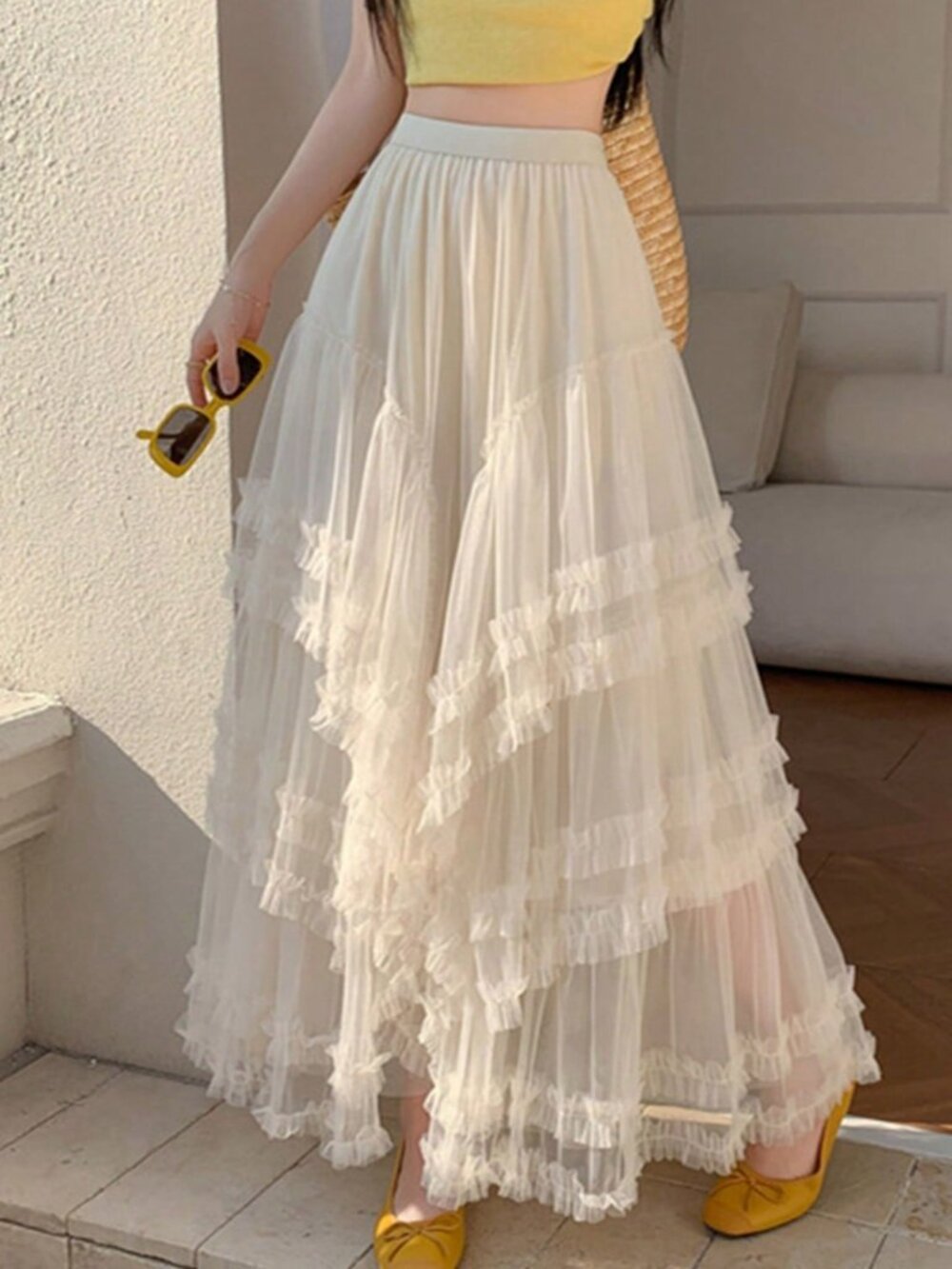 Apricot Casual Women's Sheer Ruffle Detail Skirt - Picture 3 of 4